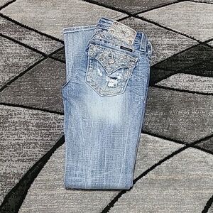 MISS ME SIGNATURE SKINNY RHINESTONES DISTRESSED DENIM JEAN